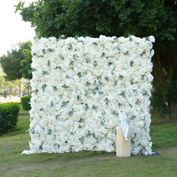5D White Rose Flower Wall Wedding Backdrop for Elegant Event & Party Decor