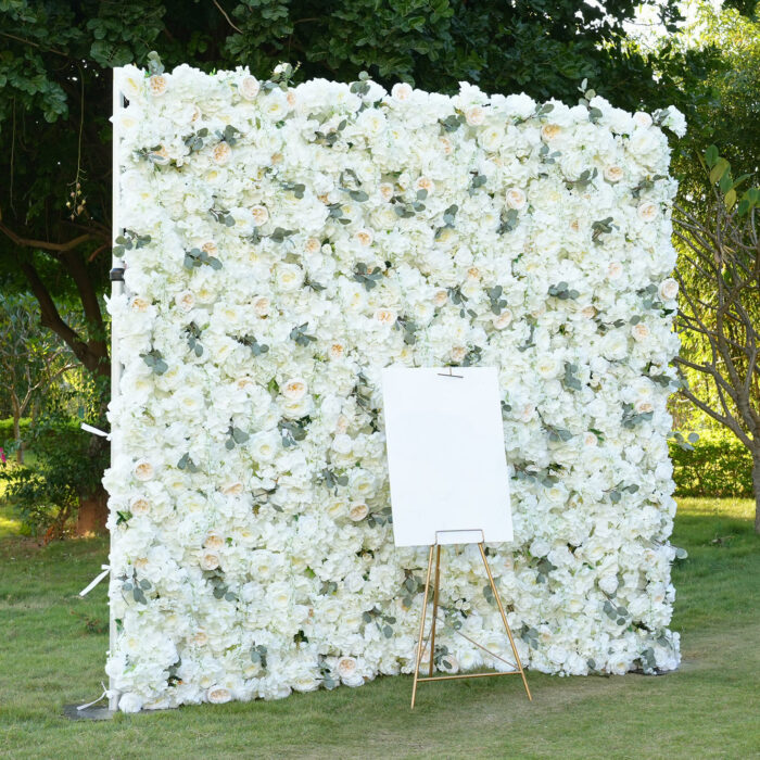 5D White Rose Flower Wall Wedding Backdrop for Elegant Event & Party Decor