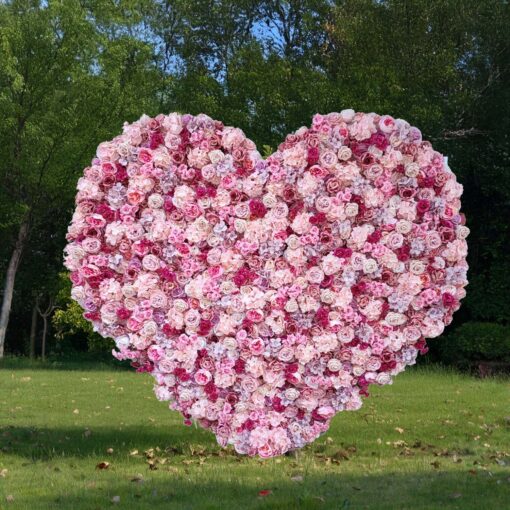 7' 2 x 6.5' Heart-Shaped Bridal Shower Backdrop with Pink Hearts - Elegant Party Decoration