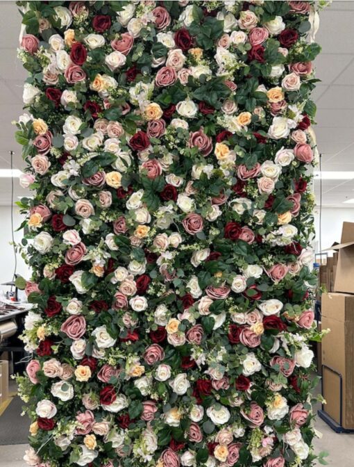 8' x 8' 5D Roll-Up Flower Wall-Garden Delight - Artificial Flower Backdrop for Weddings & Events