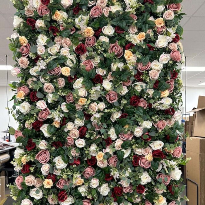 8' x 8' 5D Roll-Up Flower Wall-Garden Delight - Artificial Flower Backdrop for Weddings & Events