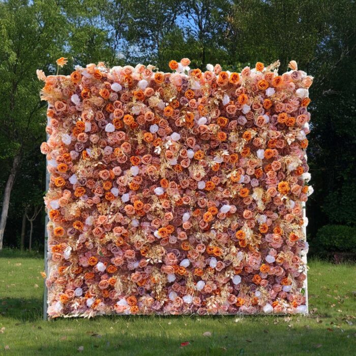 8' x 8' Orange Fall Flower Wall – Artificial Autumn Backdrop for Weddings & Events