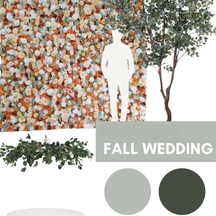 8' x 8' Orange & White Flower Wall – Wisteria Artificial Backdrop for Weddings and Events