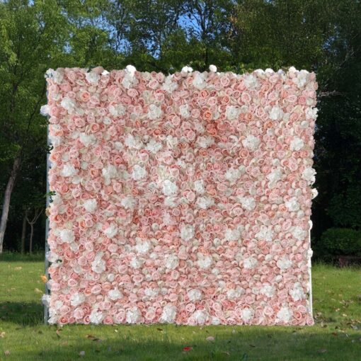 8' x 8' Pink & White Flower Wall – Fabric Backed Artificial Flower Backdrop for Weddings & Events