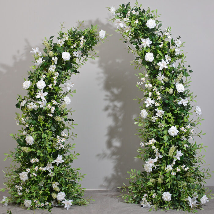 Artificial White Flower Arch with Greenery, Wedding Ceremony Backdrop and Event Decoration