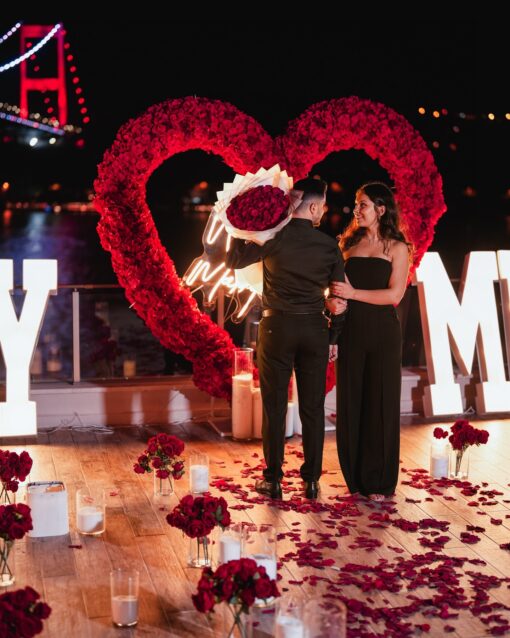 Beautiful Red Rose Flower Arch with Heart Design for a Memorable Proposal