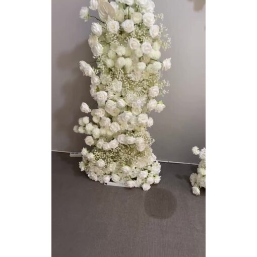 Beige and White Rose Wedding Arch Set with Gypsophila – Floral Backdrop with Frame