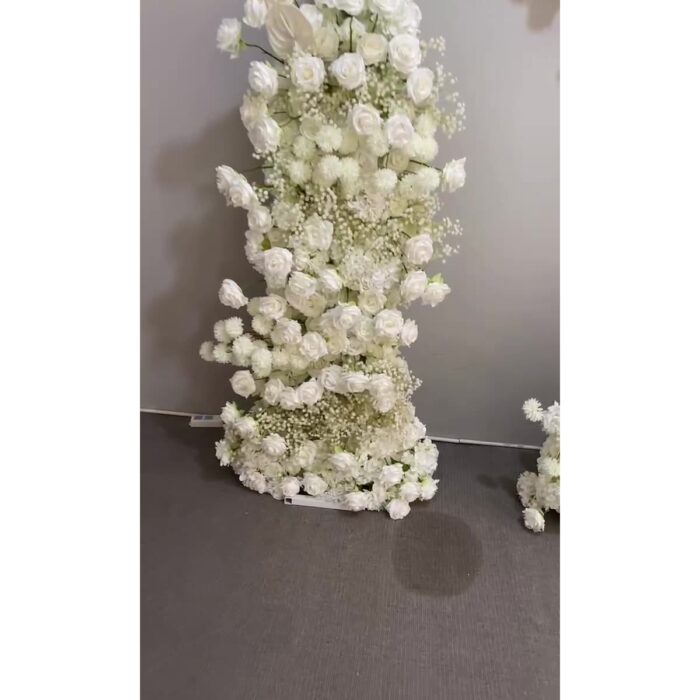 Beige and White Rose Wedding Arch Set with Gypsophila – Floral Backdrop with Frame