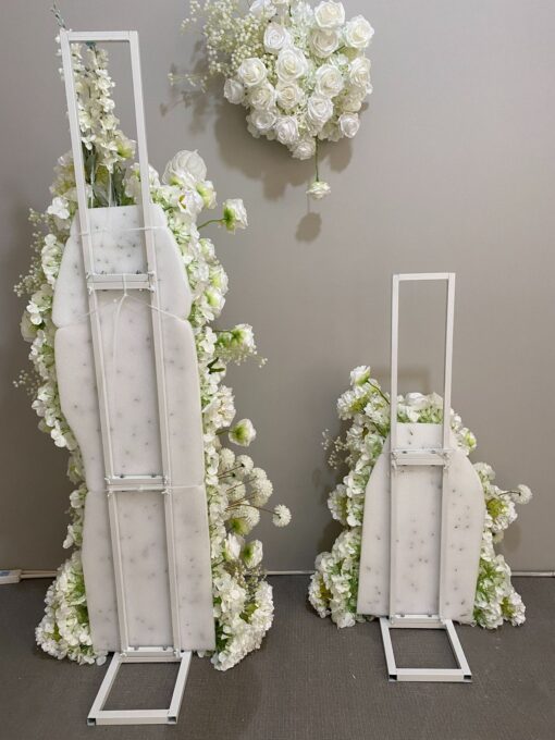 Beige and White Rose Wedding Arch Set with Gypsophila – Floral Backdrop with Frame