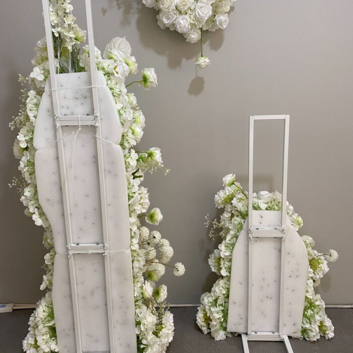 Beige and White Rose Wedding Arch Set with Gypsophila – Floral Backdrop with Frame