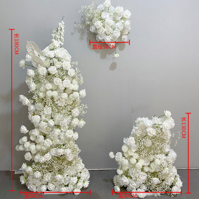 Beige and White Rose Wedding Arch Set with Gypsophila – Floral Backdrop with Frame