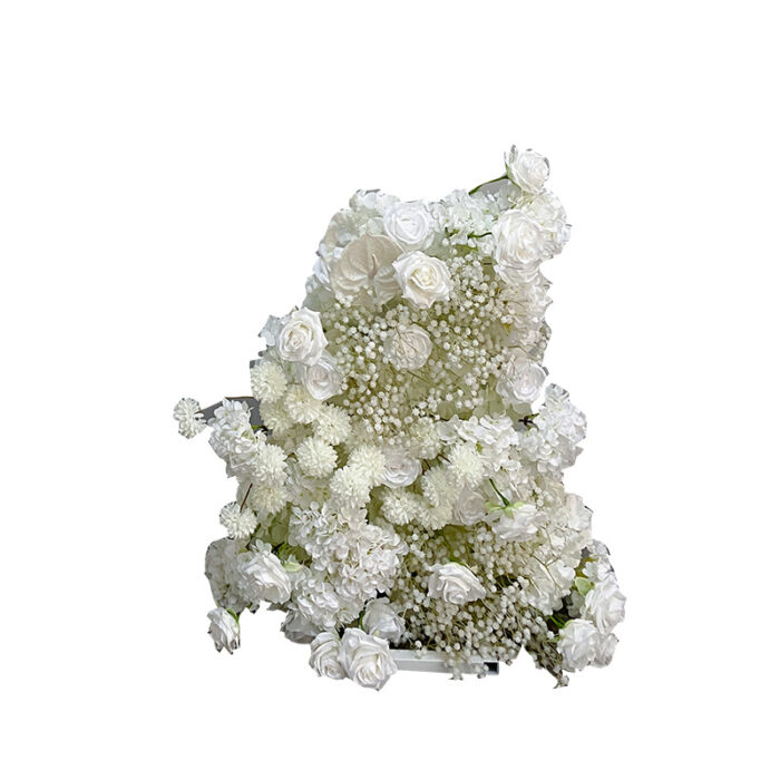 Beige and White Rose Wedding Arch Set with Gypsophila – Floral Backdrop with Frame