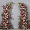 Blush Pink Wedding Arch with Artificial Flowers & Rustic Pillars for Event and Home Decor