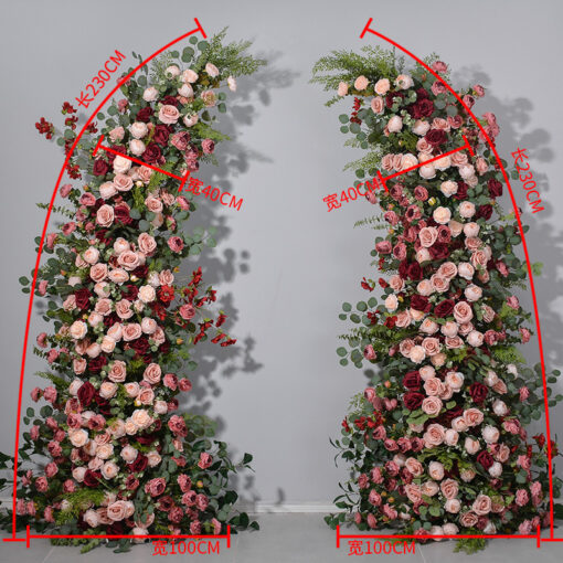 Blush Pink Wedding Arch with Artificial Flowers & Rustic Pillars for Event and Home Decor