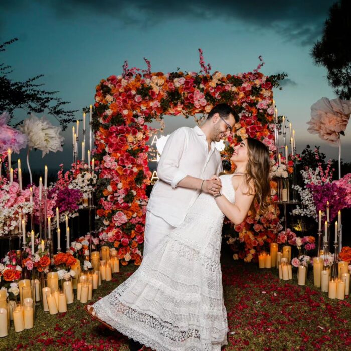 Boho-Inspired Square Arch with Floral Accents for a Dreamy Wedding Celebration