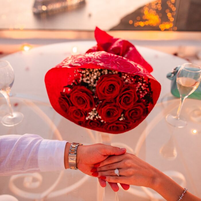 Bold Red Rose Heart Arch for a Striking Proposal with Luxuriant Blooms