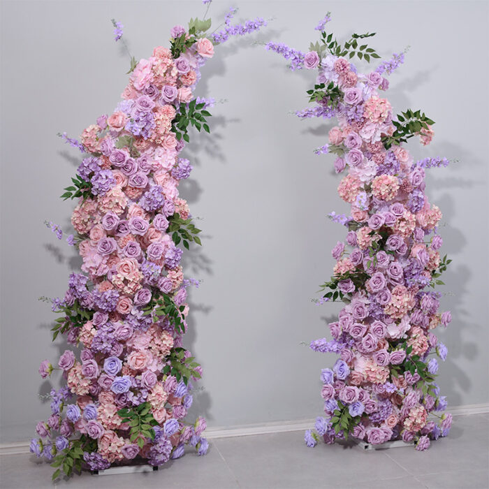 Charming 2.3m Purple Pink Floral Arch with Artificial Flowers for Wedding and Event Backdrops