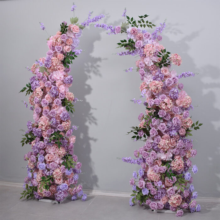 Charming 2.3m Purple Pink Floral Arch with Artificial Flowers for Wedding and Event Backdrops