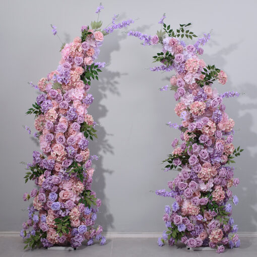 Charming 2.3m Purple Pink Floral Arch with Artificial Flowers for Wedding and Event Backdrops
