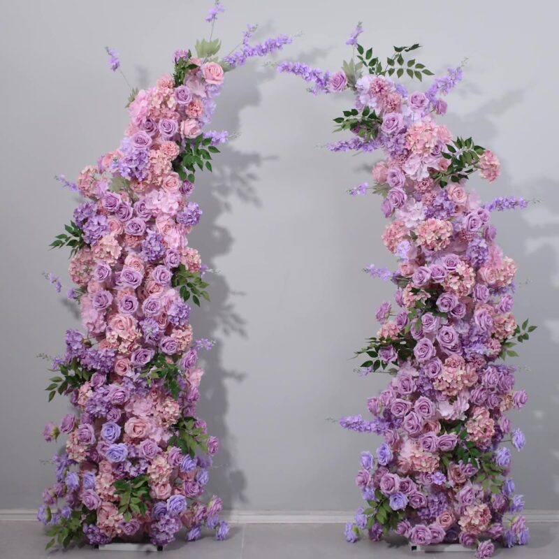 Charming 2.3m Purple Pink Floral Arch with Artificial Flowers for Wedding and Event Backdrops