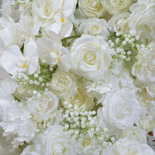 Chic Heart-Shaped Arch with White Roses and Baby’s Breath for Romantic Wedding Decor