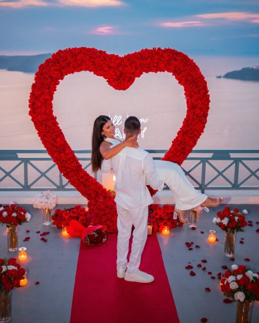 Classic Red Rose Heart Arch with Flower Decoration for an Enchanting Proposal