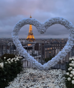 Create a Dreamy Proposal with a White Rose Heart-Shaped Arch Backdrop