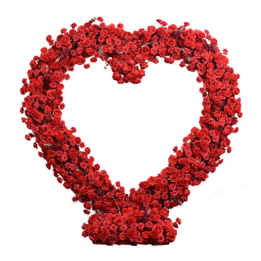 Dazzling Heart-Shaped Wedding Arch with Red Roses for a Grand Wedding Backdrop