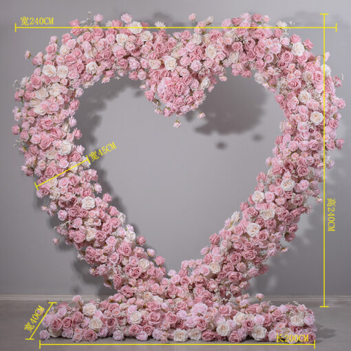 Delicate Heart-Shaped Arch with Soft Pink and Beige Roses for a Serene Wedding Atmosphere