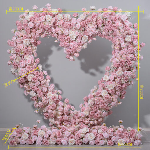 Delicate Heart-Shaped Arch with Soft Pink and Beige Roses for a Serene Wedding Atmosphere