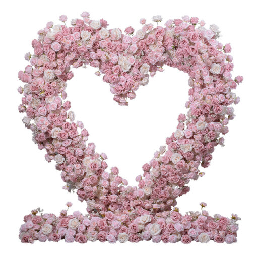 Delicate Heart-Shaped Arch with Soft Pink and Beige Roses for a Serene Wedding Atmosphere