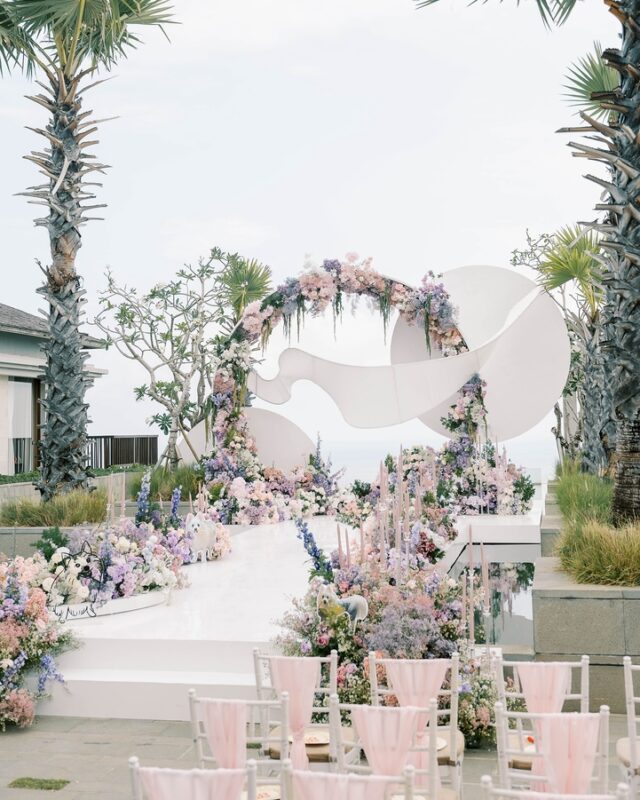 Dream Bali Beach Wedding with Stunning Luxury Pink and Purple Flower Decor