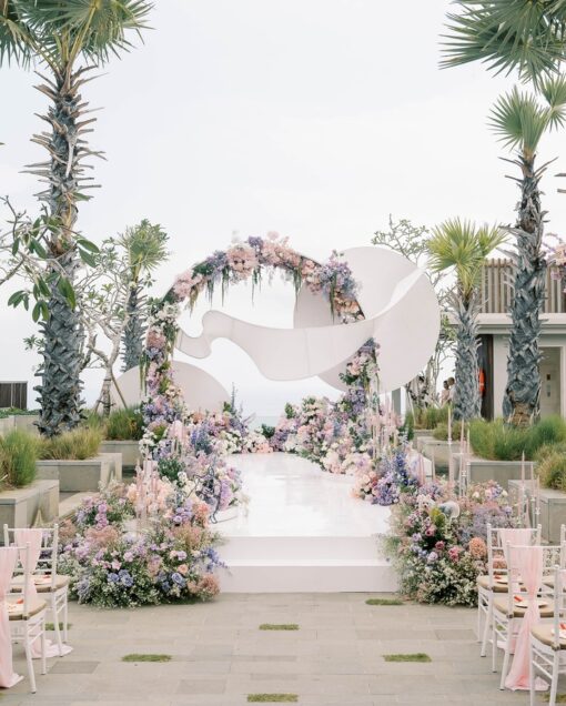 Dream Bali Beach Wedding with Stunning Luxury Pink and Purple Flower Decor
