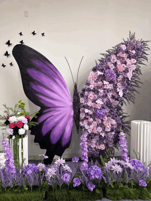 Dreamy Butterfly Backdrop in Gradient Purple with Pastel Pink and Lavender Blooms