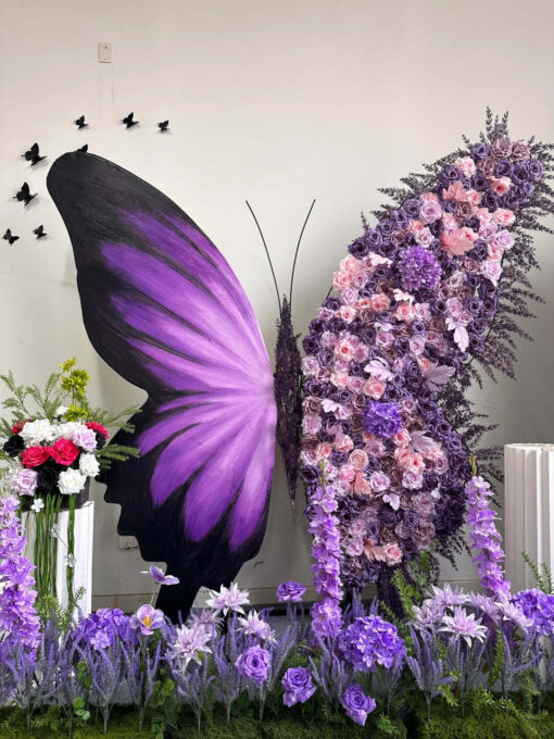 Dreamy Butterfly Backdrop in Gradient Purple with Pastel Pink and Lavender Blooms