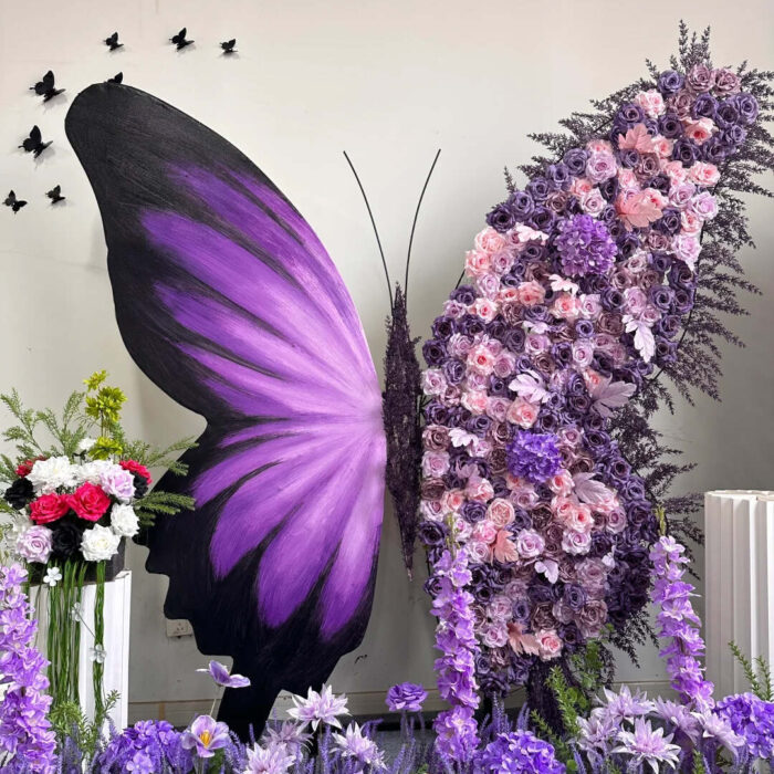 Dreamy Butterfly Backdrop in Gradient Purple with Pastel Pink and Lavender Blooms