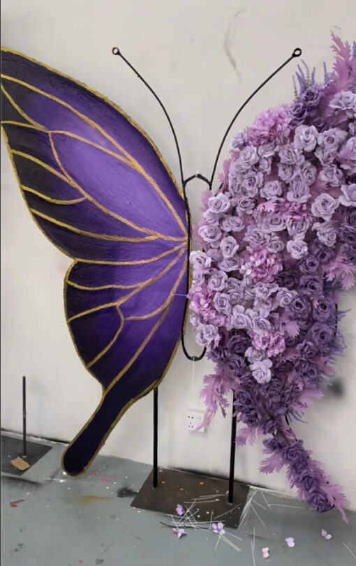 Dreamy Purple Butterfly Wing Backdrop with Handcrafted Floral Accents