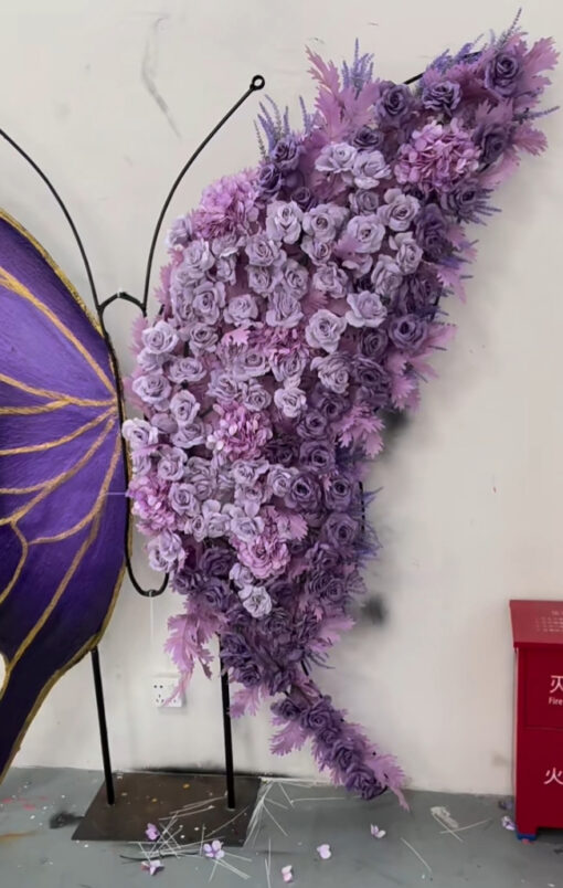 Dreamy Purple Butterfly Wing Backdrop with Handcrafted Floral Accents