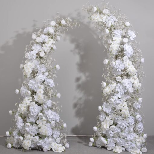 Elegant Beige & White Rose Wedding Arch with Gypsophila, Floral Backdrop with Frame