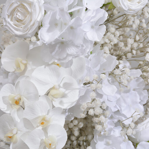 Elegant Beige & White Rose Wedding Arch with Gypsophila, Floral Backdrop with Frame