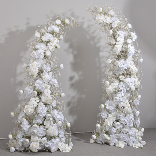 Elegant Beige & White Rose Wedding Arch with Gypsophila, Floral Backdrop with Frame