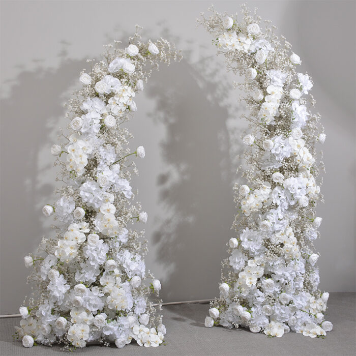 Elegant Beige & White Rose Wedding Arch with Gypsophila, Floral Backdrop with Frame