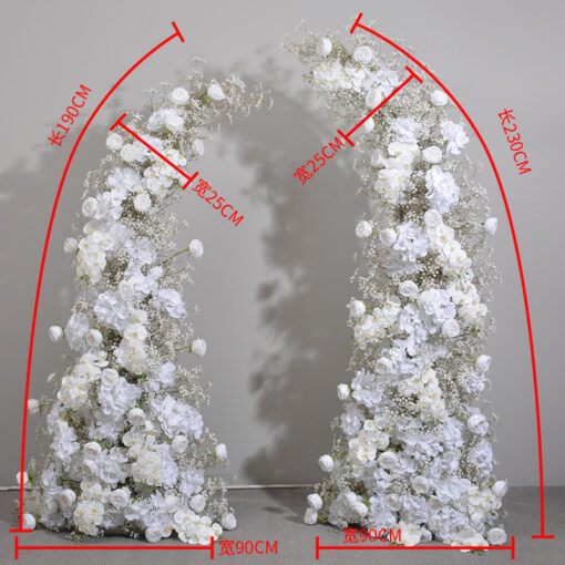 Elegant Beige & White Rose Wedding Arch with Gypsophila, Floral Backdrop with Frame