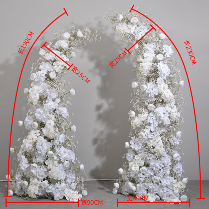 Elegant Beige & White Rose Wedding Arch with Gypsophila, Floral Backdrop with Frame
