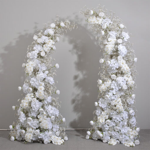 Elegant Beige & White Rose Wedding Arch with Gypsophila, Floral Backdrop with Frame