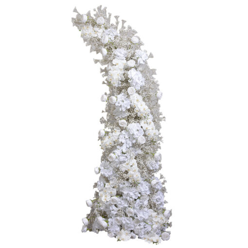 Elegant Beige & White Rose Wedding Arch with Gypsophila, Floral Backdrop with Frame