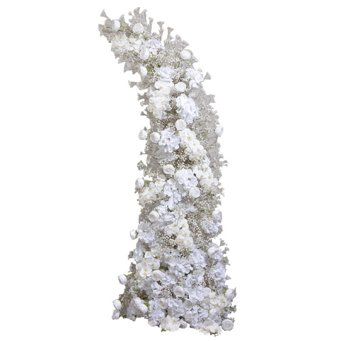 Elegant Beige & White Rose Wedding Arch with Gypsophila, Floral Backdrop with Frame