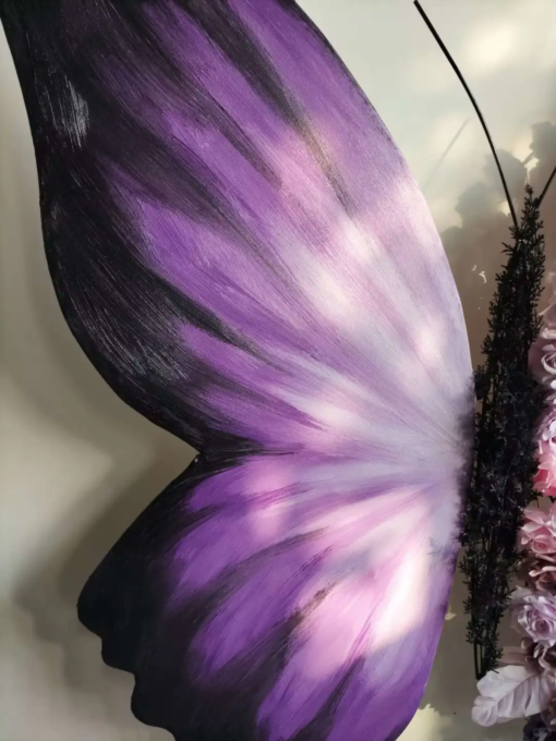 Elegant Butterfly Backdrop with Soft Lavender and Mauve Floral Arrangement