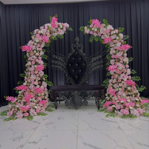 Elegant Double Arch Backdrop Stand in Pink and White for Weddings