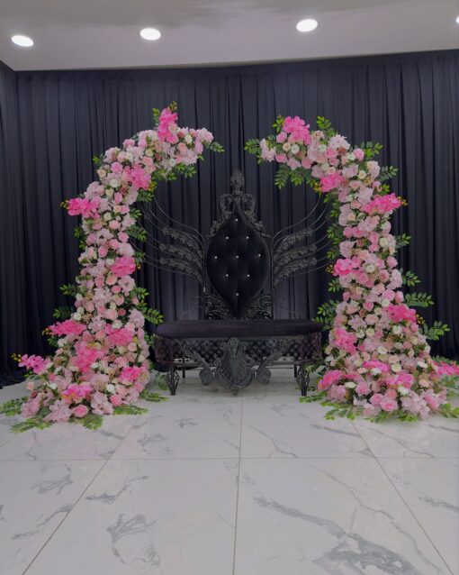 Elegant Double Arch Backdrop Stand in Pink and White for Weddings